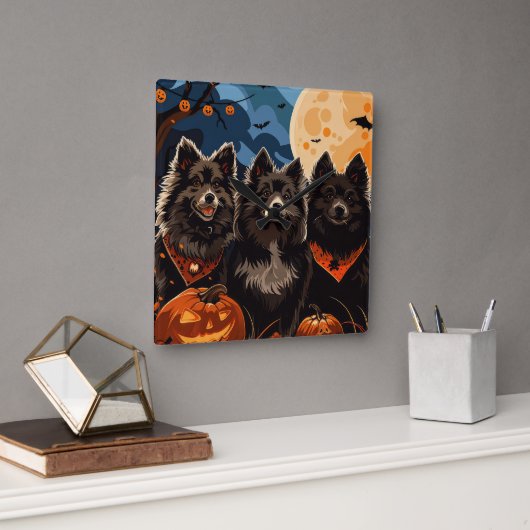 Finse Lapphund Halloween Spooky Vierkante Klok (Kantoor)