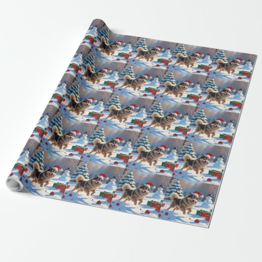 Finse Lapphund Hardloopsneeuw met kerst Pet Cadeaupapier (Uitgerold)