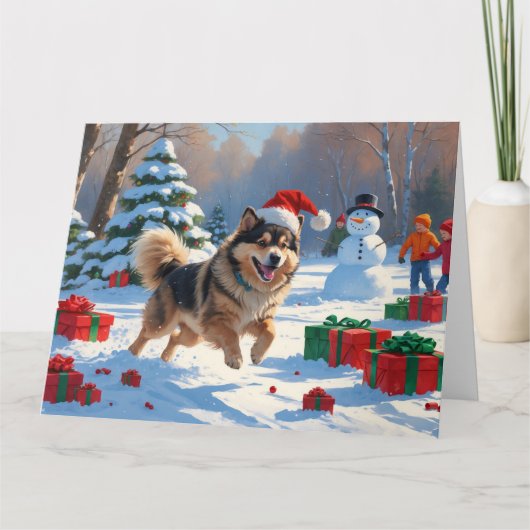 Finse Lapphund Hardloopsneeuw met kerst Pet Kaart (Voorkant)