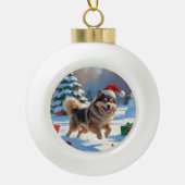 Finse Lapphund Hardloopsneeuw met kerst Pet Keramische Bal Ornament (Voorkant)