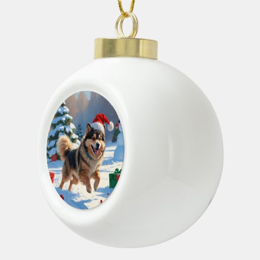 Finse Lapphund Hardloopsneeuw met kerst Pet Keramische Bal Ornament (Rechts)