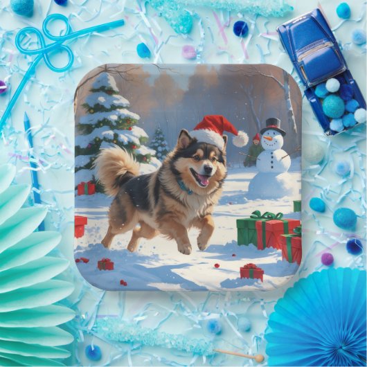 Finse Lapphund Hardloopsneeuw met kerst Pet Papieren Bordje (Feest)