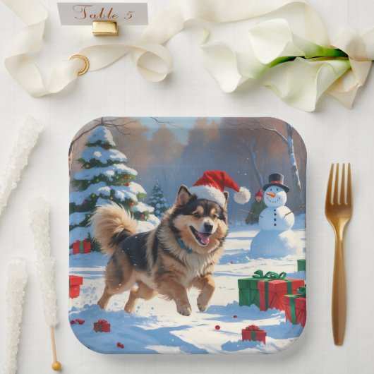 Finse Lapphund Hardloopsneeuw met kerst Pet Papieren Bordje (Huwelijk)