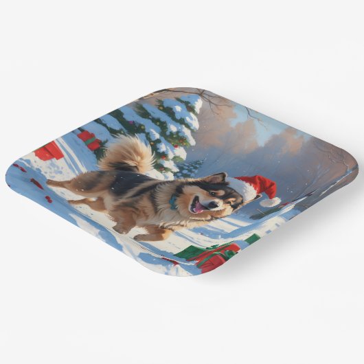 Finse Lapphund Hardloopsneeuw met kerst Pet Papieren Bordje (Gebogen)