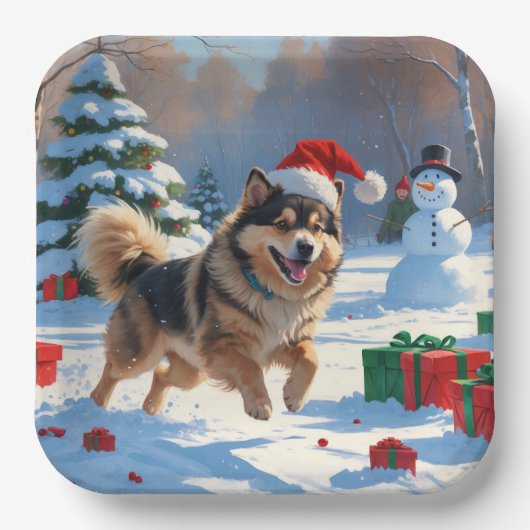 Finse Lapphund Hardloopsneeuw met kerst Pet Papieren Bordje (Voorkant)
