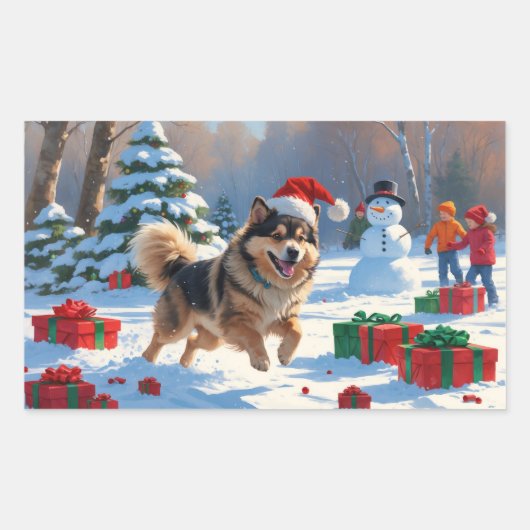 Finse Lapphund Hardloopsneeuw met kerst Pet Rechthoekige Sticker (Voorkant)