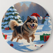 Finse Lapphund Hardloopsneeuw met kerst Pet Ronde Button 6,0 Cm (Voorkant)