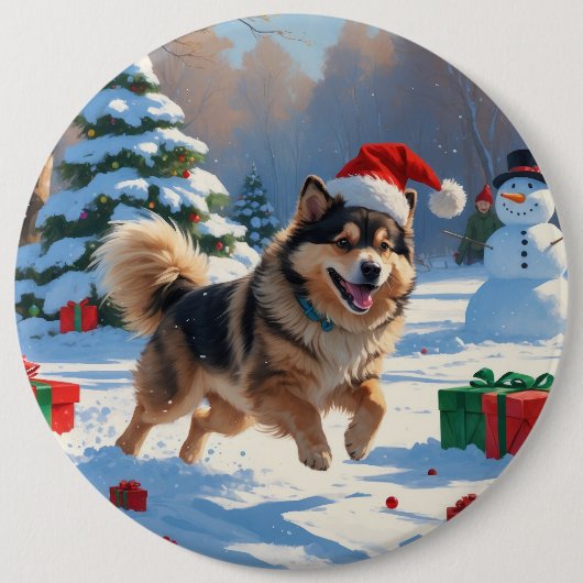 Finse Lapphund Hardloopsneeuw met kerst Pet Ronde Button 6,0 Cm (Voorkant)