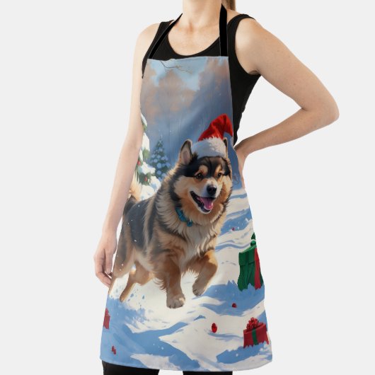 Finse Lapphund Hardloopsneeuw met kerst Pet Schort (Insitu)