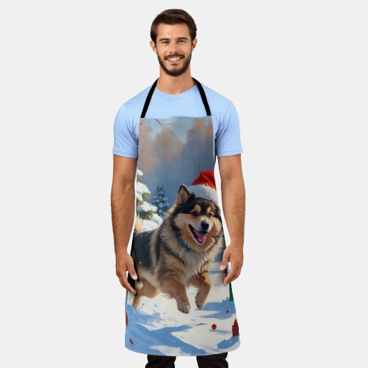 Finse Lapphund Hardloopsneeuw met kerst Pet Schort (Gedragen)