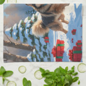 Finse Lapphund Hardloopsneeuw met kerst Pet Theedoek (Gevouwen)