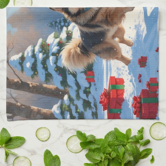 Finse Lapphund Hardloopsneeuw met kerst Pet Theedoek (Gevouwen)