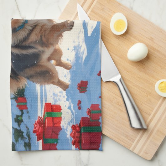 Finse Lapphund Hardloopsneeuw met kerst Pet Theedoek (Quarter Fold)