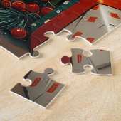 Finse Lapphund Hond Met Kerstcadeau Open haard Legpuzzel (Zijkant)