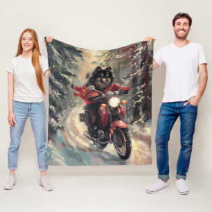 Finse Lapphund Hond Rijden Motorfiets Kerstmis Fleece Deken