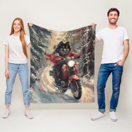 Finse Lapphund Hond Rijden Motorfiets Kerstmis Fleece Deken (In situ)