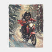 Finse Lapphund Hond Rijden Motorfiets Kerstmis Fleece Deken (Voorkant)