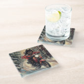 Finse Lapphund Hond Rijden Motorfiets Kerstmis Glazen Onderzetter (Schuin)