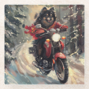 Finse Lapphund Hond Rijden Motorfiets Kerstmis Glazen Onderzetter