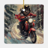 Finse Lapphund Hond Rijden Motorfiets Kerstmis Keramisch Ornament (Achterkant)