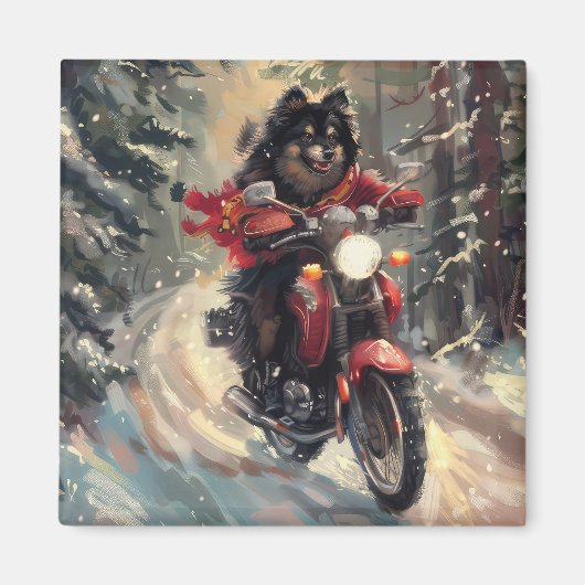 Finse Lapphund Hond Rijden Motorfiets Kerstmis Magneet (Voorkant)
