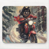 Finse Lapphund Hond Rijden Motorfiets Kerstmis Muismat (Voorkant)