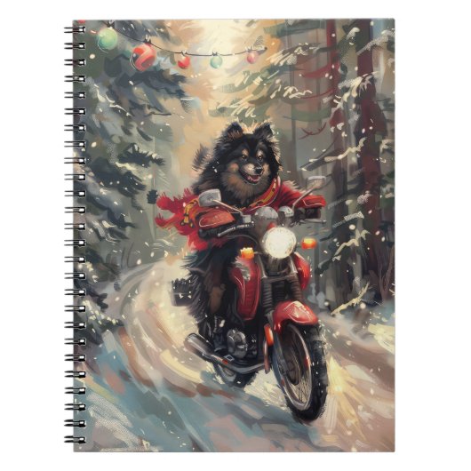 Finse Lapphund Hond Rijden Motorfiets Kerstmis Notitieboek (Voorkant)
