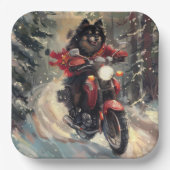 Finse Lapphund Hond Rijden Motorfiets Kerstmis Papieren Bordje (Voorkant)