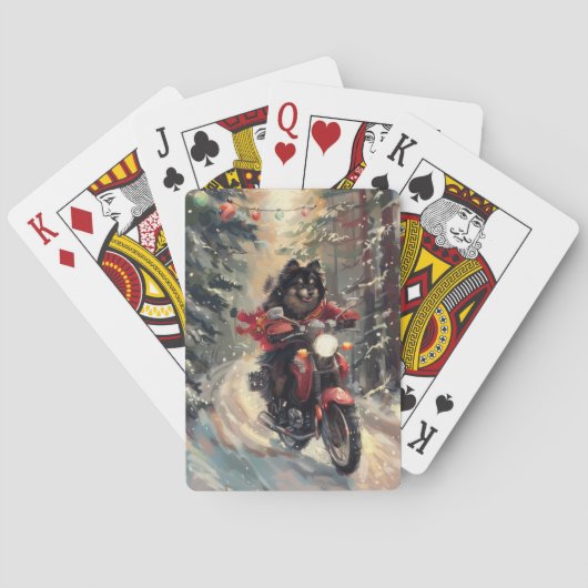 Finse Lapphund Hond Rijden Motorfiets Kerstmis Pokerkaarten (Achterkant)