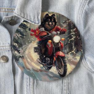 Finse Lapphund Hond Rijden Motorfiets Kerstmis Ronde Button 6,0 Cm