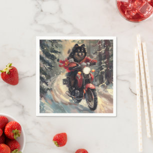 Finse Lapphund Hond Rijden Motorfiets Kerstmis Servet