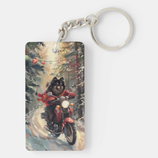 Finse Lapphund Hond Rijden Motorfiets Kerstmis Sleutelhanger (achterkant)
