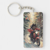 Finse Lapphund Hond Rijden Motorfiets Kerstmis Sleutelhanger (Voorkant)