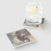 Finse Lapphund Hond Rijden Motorfiets Kerstmis Stenen Onderzetter (Zijkant)