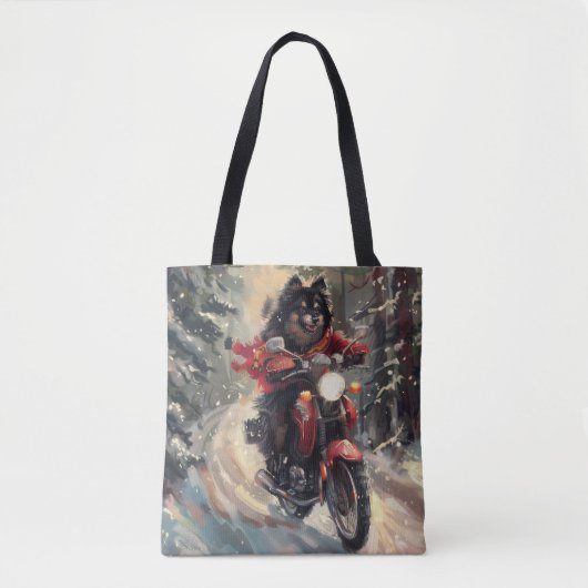 Finse Lapphund Hond Rijden Motorfiets Kerstmis Tote Bag (Voorkant)