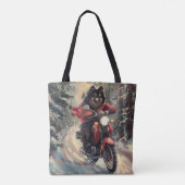 Finse Lapphund Hond Rijden Motorfiets Kerstmis Tote Bag (Achterkant)