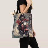 Finse Lapphund Hond Rijden Motorfiets Kerstmis Tote Bag (Dichtbij)