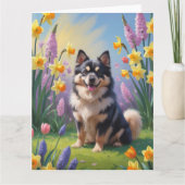 Finse Lapphund Hond Spring Bloemen Schilderen Kaart (Voorkant)