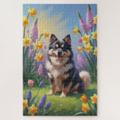 Finse Lapphund Hond Spring Bloemen Schilderen Legpuzzel (Verticaal)