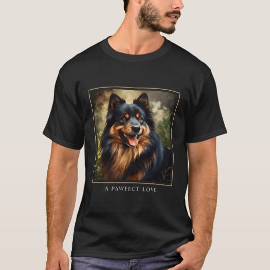 Finse Lapphund Hond Tuin Bloemen Schilderen Pet M T-shirt (Voorkant)