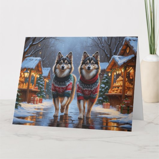 Finse Lapphund Honden Kerstmis Sneeuw Vakantie Kaart (Voorkant)