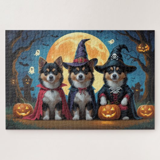 Finse Lapphund Honden Pompoen Halloween Grappig Legpuzzel (Horizontaal)