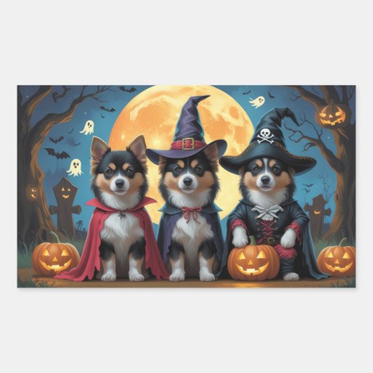 Finse Lapphund Honden Pompoen Halloween Grappig Rechthoekige Sticker (Voorkant)