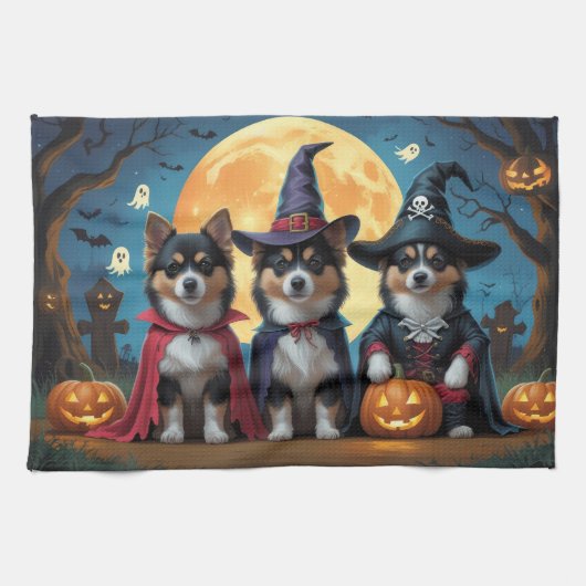 Finse Lapphund Honden Pompoen Halloween Grappig Theedoek (Horizontaal)