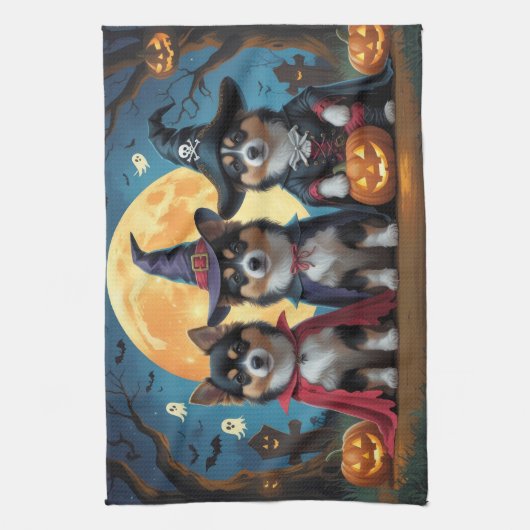 Finse Lapphund Honden Pompoen Halloween Grappig Theedoek (Verticaal)