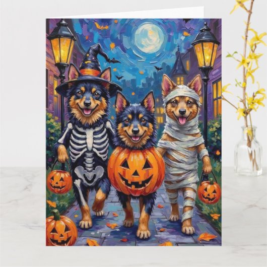 Finse Lapphund Honden Trick-or-Treating Halloween Kaart (Gele Bloem)