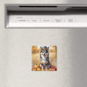 Finse Lapphund in de herfst verlaat de Thanksgivin Magneet (Insitu (Vaatwasser))