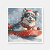 Finse Lapphund in Sledge Laat het Sneeuwkerst Servet (Voorkant)