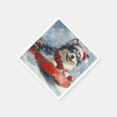 Finse Lapphund in Sledge Laat het Sneeuwkerst Servet (Hoek)