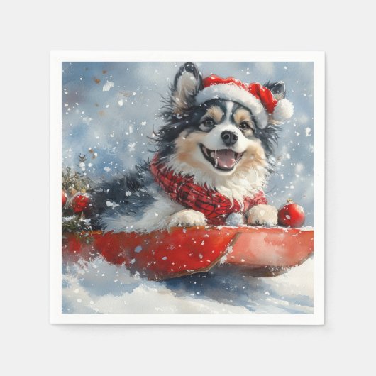 Finse Lapphund in slee Let it Snow Kerstmis Servet (Voorkant)